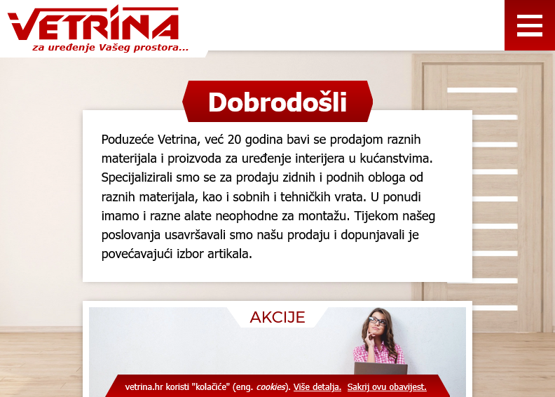 Screenshot for main page of domain vetrina.hr